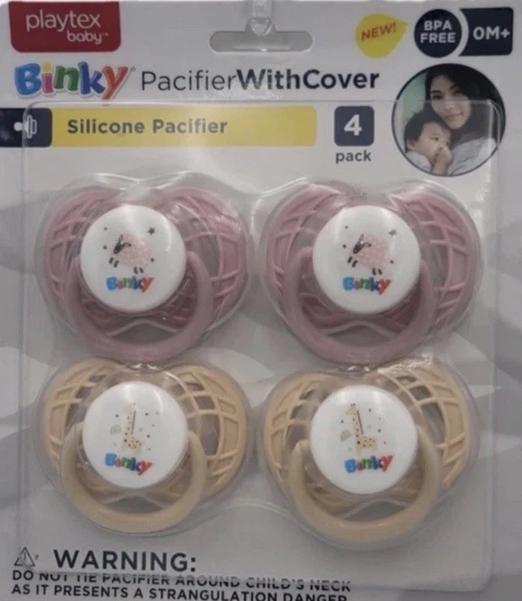 BLINKY Playtex Baby Silicone Pacifier W/ Cover 4 Pack 0-6M latex nipples
