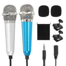 2Pcs Tiny Microphone with Sponge Cover, Holder and Drawstring Bag Silver/Black 