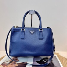 Prada Blue Saffiano Leather Medium Galleria Double Zip Tote Bag