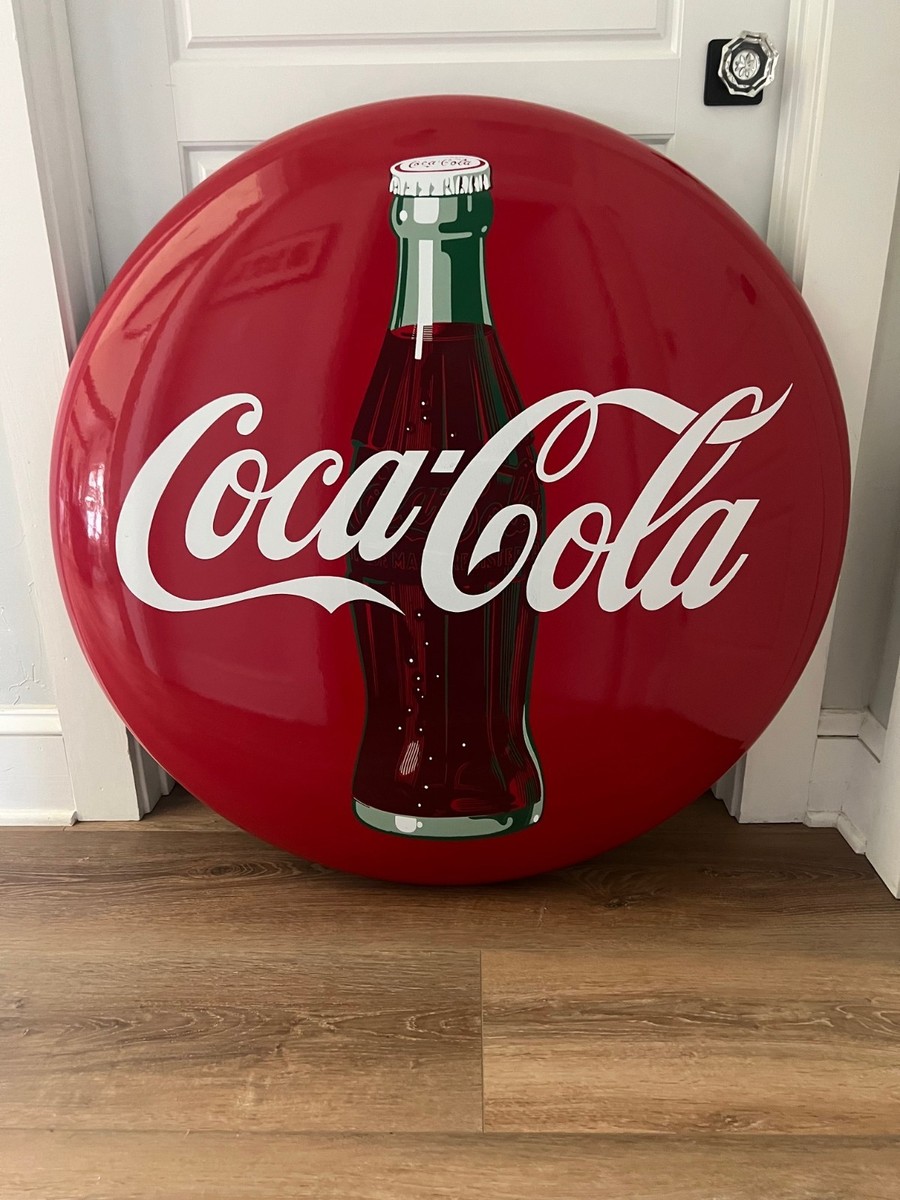Vintage 1950's Original Coca Cola Metal 36in Button Sign