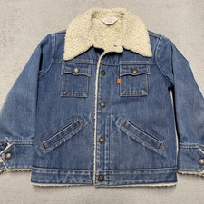 Vintage Levis Sherpa Lined Denim Jacket Youth Boys 10 Orange Tab USA Trucker