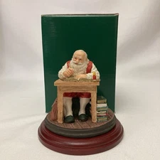 Vintage Christmas Santa Figurine Resin at Desk With List Taiwan-Made Collectible