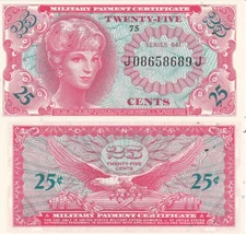 Military Payment Certificate Series 641 25 Cents Vietnam Era Uncirculated