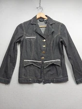 Metro Style Black Denim Jacket Womens Size 6 Button Up Jacket With Pockets