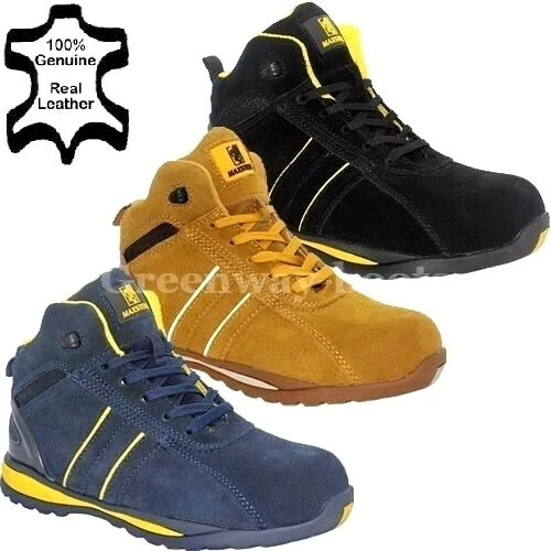 MENS LIGHTWEIGHT LEATHER STEEL TOE CAP SAFETY WORK TRAINERS SHOES BOOTS SZ 4-14