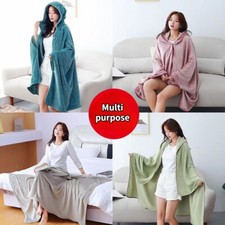 Flannel Hooded Cape Throw Blanket Poncho Long Plush Multipurpose Sweatshirt Soft