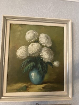 Art Deco Ölgemälde signiert Chrysanthemen FH Wenzel Kunstrahmen