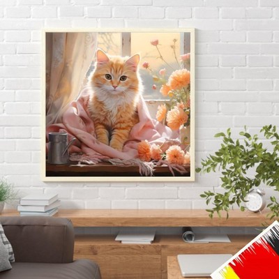 5D DIY Full Round Drill Diamond Painting Cat By The Window Kit Decor 30x30cm