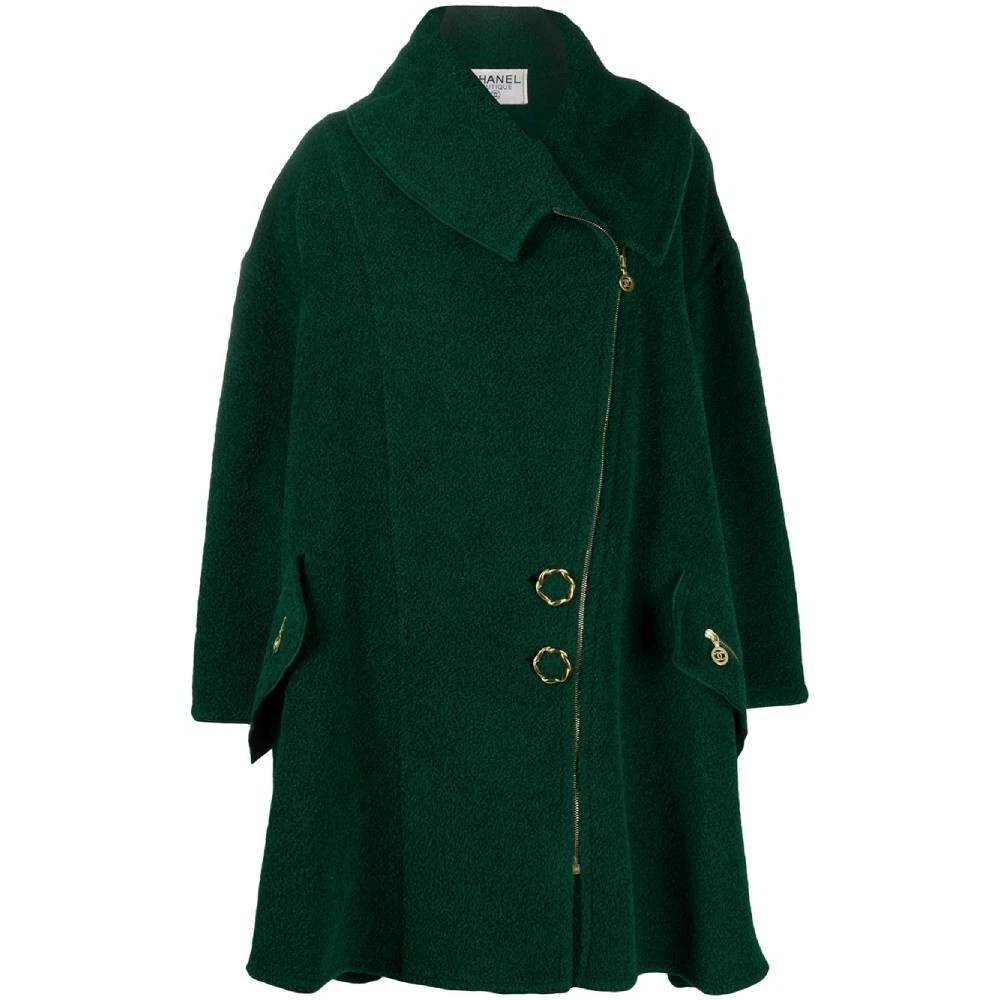 Chanel Cappotto Donna Vintage Lana Col. Verde Taglia 44 FR 80s Coat