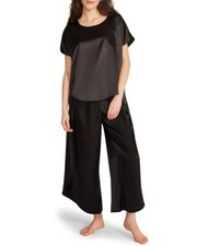 NWT BB Dakota Women's Satin 2-Piece Short Sleeve  Pant Lounge Set Black Small