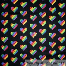 BonEful FABRIC FQ Cotton Quilt Black Rainbow Heart Gay Pride LBGT Unisex Kid USA