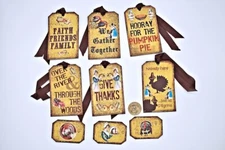 9~Primitive~Thanksgiving~Fall~Vintage ~Linen Cardstock~Stickers~Gift~Hang~Tags