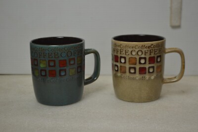 MR. COFFEE Tea Mug Hot Chocolate or Coffee w/spoon holder's BLUE BROWN Set of 2