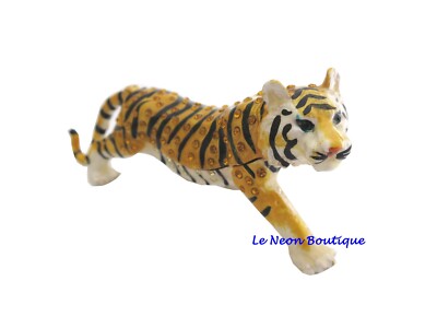 Bejeweled '' Large Tiger Yellow '' Hinged Metal Enameled Rhinestone Trinket Box