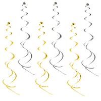6 Spiral Wirbel DeckenhäNger Geburtstag JubiläUm Party HäNgedeko - Gold Silber