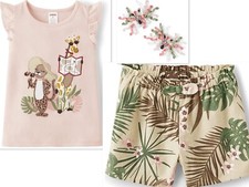 NEW GIRLS SAFARI SHORTS AND TOP OUTFIT WITH BARRETTES FROM GYMBOREE SIZE 4T
