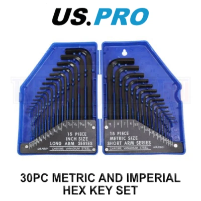 US PRO Tools 30PC Metric And Imperial Hex Allen Key Set 0.7-10mm 0.028-3/8