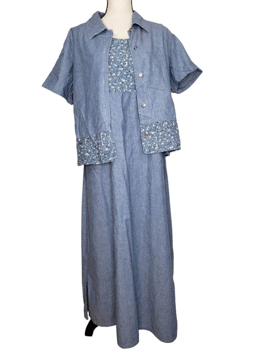 Vintage Excitation A-Line Dress & Shirt Large Blue Chambray S/L Jumper  Modest | eBay
