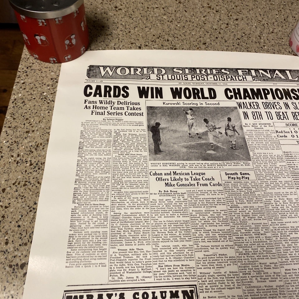 St. Louis Post Dispatch 1946 World Champs St. Louis Cardinals Poster 22.5"x17.5" - Image 2 of 4