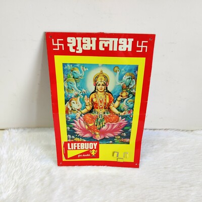 1940er Vintage Lifebuoy Seife Adv Goddess Laxmi Grafik Metall Schild TS416