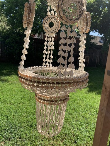 VINTAGE BOHO TIERED SEA SHELL PLANT HOLDER CHANDELIER 54" TALL!!!! EUC - Picture 5 of 7