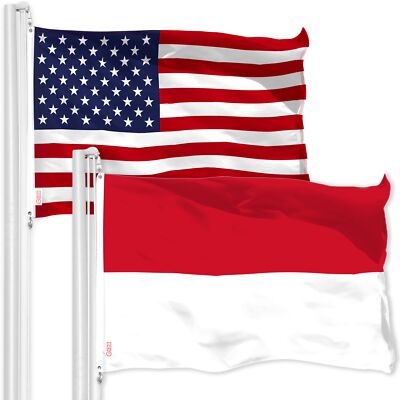 G128 Combo USA & Monaco Monégasque Flag 3x5 Ft LiteWeave Printed 150D Polyester