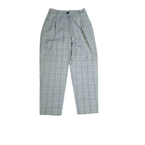 New High Waist Tapered Leg Plaid Dress Pants Womens 4 Gray eBay