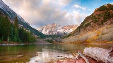 Landscape nature mountains flowers trees lake reflection Custom Gaming Mat Desk