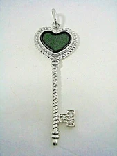 KEY PENDANT WITH CUBIC ZIRCONIA & BLACK ONYX IN STERLING SILVER HIGH POLISHED  