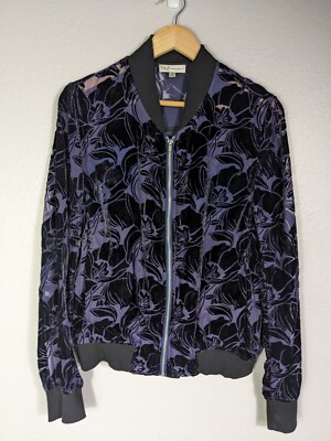 NM Neiman Marcus Mesh Floral Velvet Bomber Jacket Sz M Full Zip N87