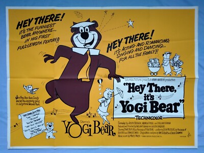 HEY THERE IT'S YOGI BEAR (1964) rare original UK QUAD POSTER Hanna-Barbera movie