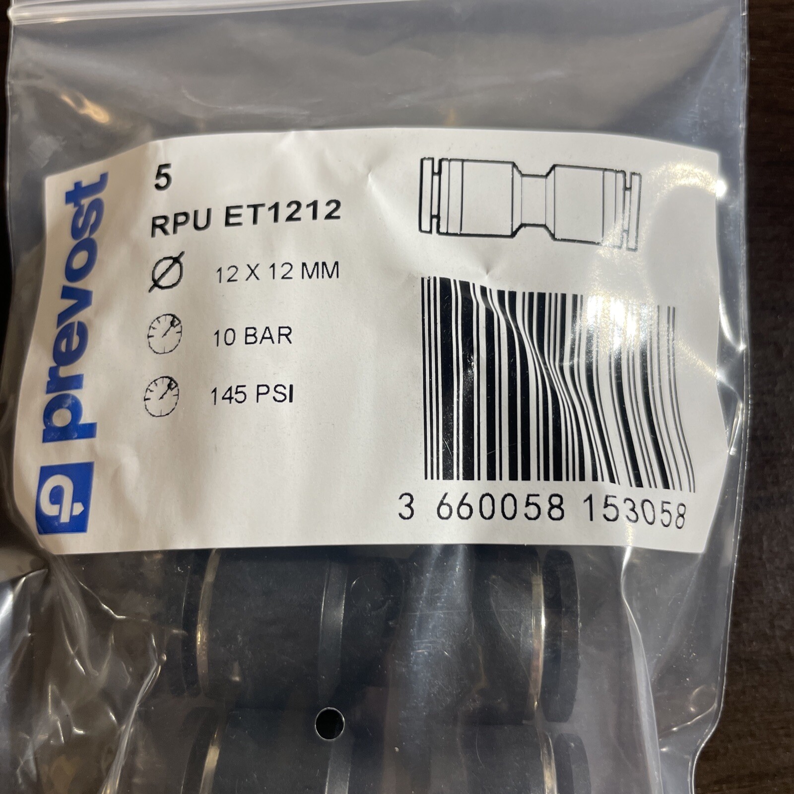Pack of 5 - Prevost RPU ET1212 Conex Equal Straight Union 12mm