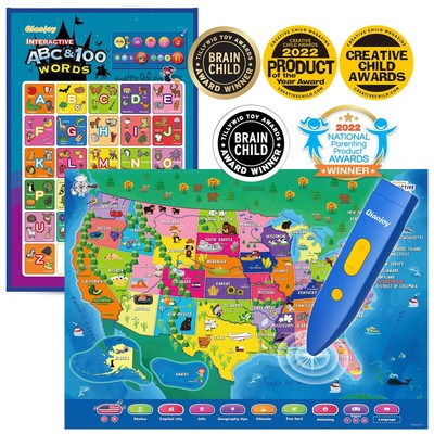 Bilingual Interactive for Talking USA Map Alphabet Poster for Toddlers Learni...