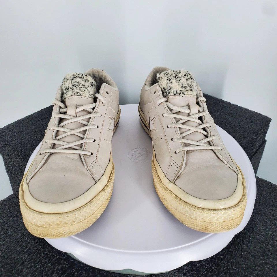 Converse One Star Shoes Womens Size 7 Beige Leather Fleece Lined Low Top - Image 2 of 4