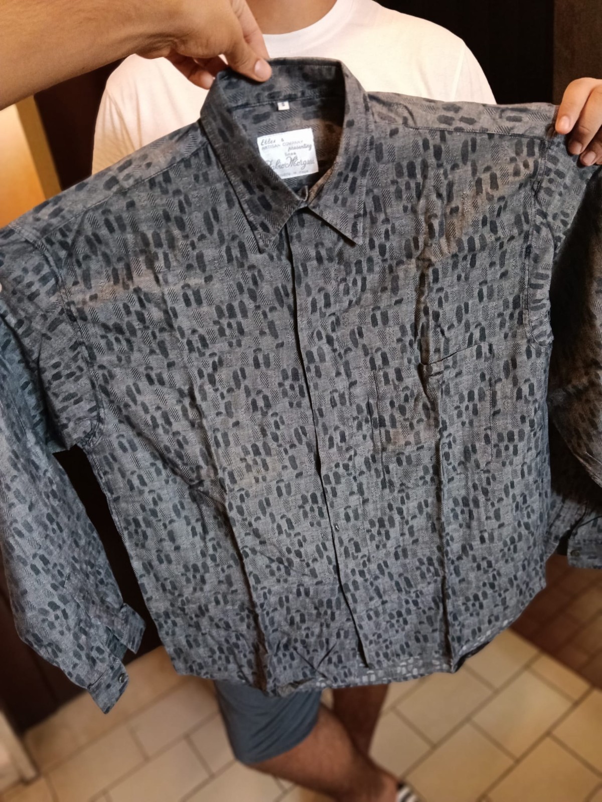 Camicia Vintage Uomo Fabio Morgani Grigio Antracite Geometrica Anni 90 Taglia S