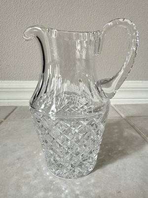 Vtg Cut Crystal Ice Lip Pitcher Diamond Oval Pattern & Beaded Handle/Top 7 