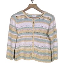 Vintage Womens Coquette Crochet Cardigan Sweater L Pastel Soft Girl Feminine