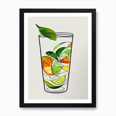 Capirinha Minimal Linienzeichnung mit gerahmtem Wandbild Poster Leinwanddruck Bild