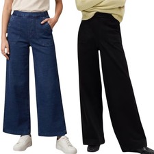 EX M&S Womens Elasticated High Waist Denim Wide Leg Trousers Denim Pants