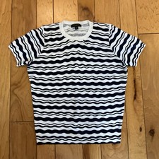 Ann Taylor Wave Stripe Sweater Tee Women's Sz MP Navy White Cotton Casual