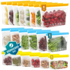 IDEATECH 20Pack Reusable Bags Dishwasher Safe, Leakproof Reusable Freezer Bags,