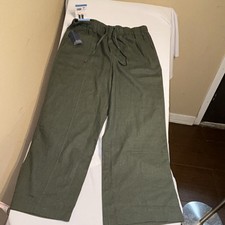 GAP Women s Green Linen Wide-Leg Pants Drawstring Pull-On Elastic Waist, Size L