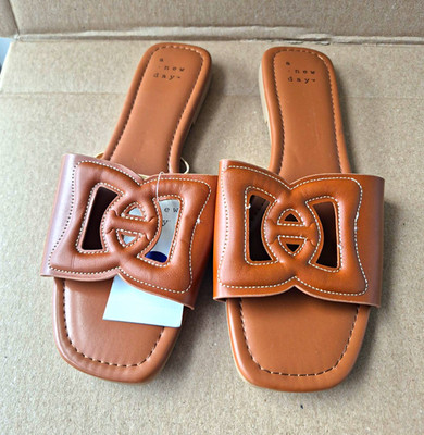 A New Day Women s Brown Slide Sandals Slip On Synthetic Solid US 6