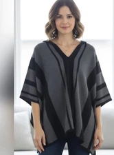 Tommy Bahama Island $150 Stripe Black And Gray Cashmere Shawl Poncho One Size 1