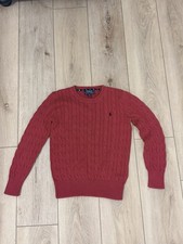 Polo Ralph Lauren Boys M 10-12 Red Cable Knit Crewneck Sweater Pony Logo