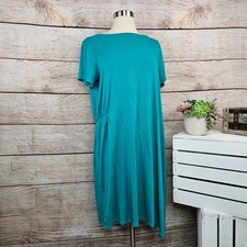 Eileen Fisher Dress Knit Short Sleeve Casual Comfy Teal Green Small Petite