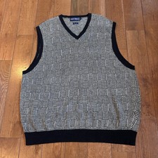 Vintage Mens Polo Golf Ralph Lauren Knit Sweater Vest Beige Plaid 100 Linen XL