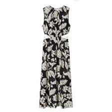 Mango MNG Willow Floral Maxi Dress Side Cut Out Size 4 Brown & Cream NWOT