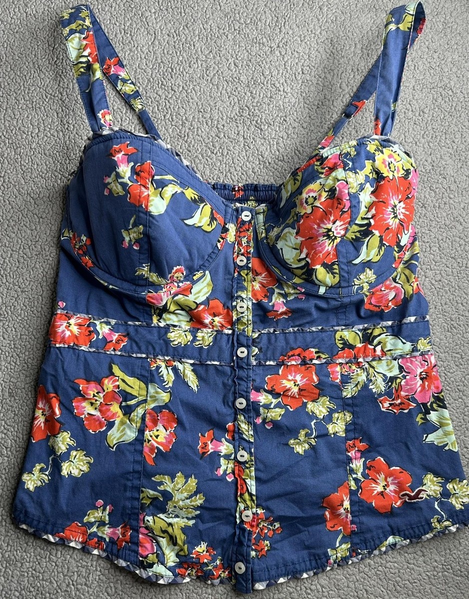 Hollister Tank Top Womens M Blue Floral Bustier Corset Camisole