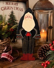 VTG Hand Painted Wood Folk Art Santa Claus Black Coat Primitive Christmas Decor